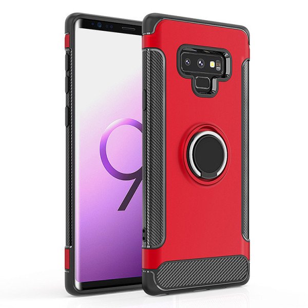 Wholesale Galaxy Note 9 360 Rotating Ring Stand Hybrid Case with Metal Plate (Red)